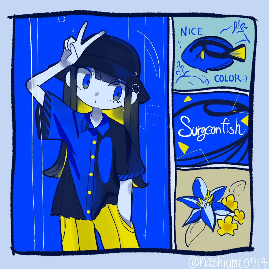 【ナンヨウハギ】お魚コーデ四角缶バッジ