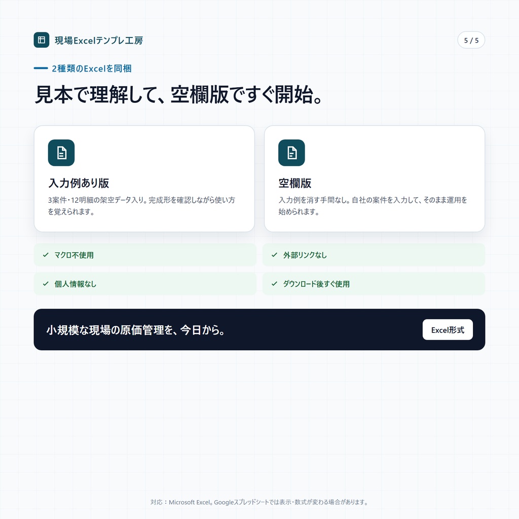 【建設業向け】原価管理表テンプレート(Excel)|案件別の予算・実績・粗利を自動集計