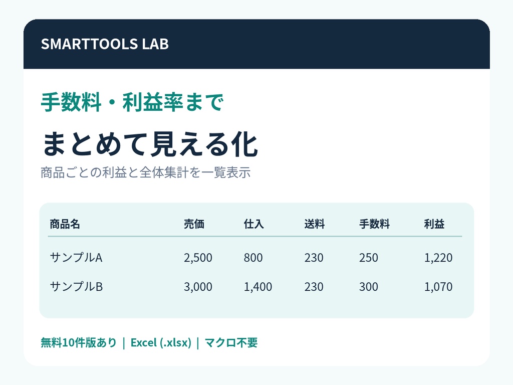 【Excelテンプレート】販売利益・原価・送料・手数料を自動計算|フリマ・ネット販売向け利益管理