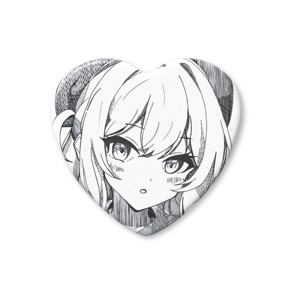 『ツンデレ少女』ハート缶バッジ - 52.5 × 57mm