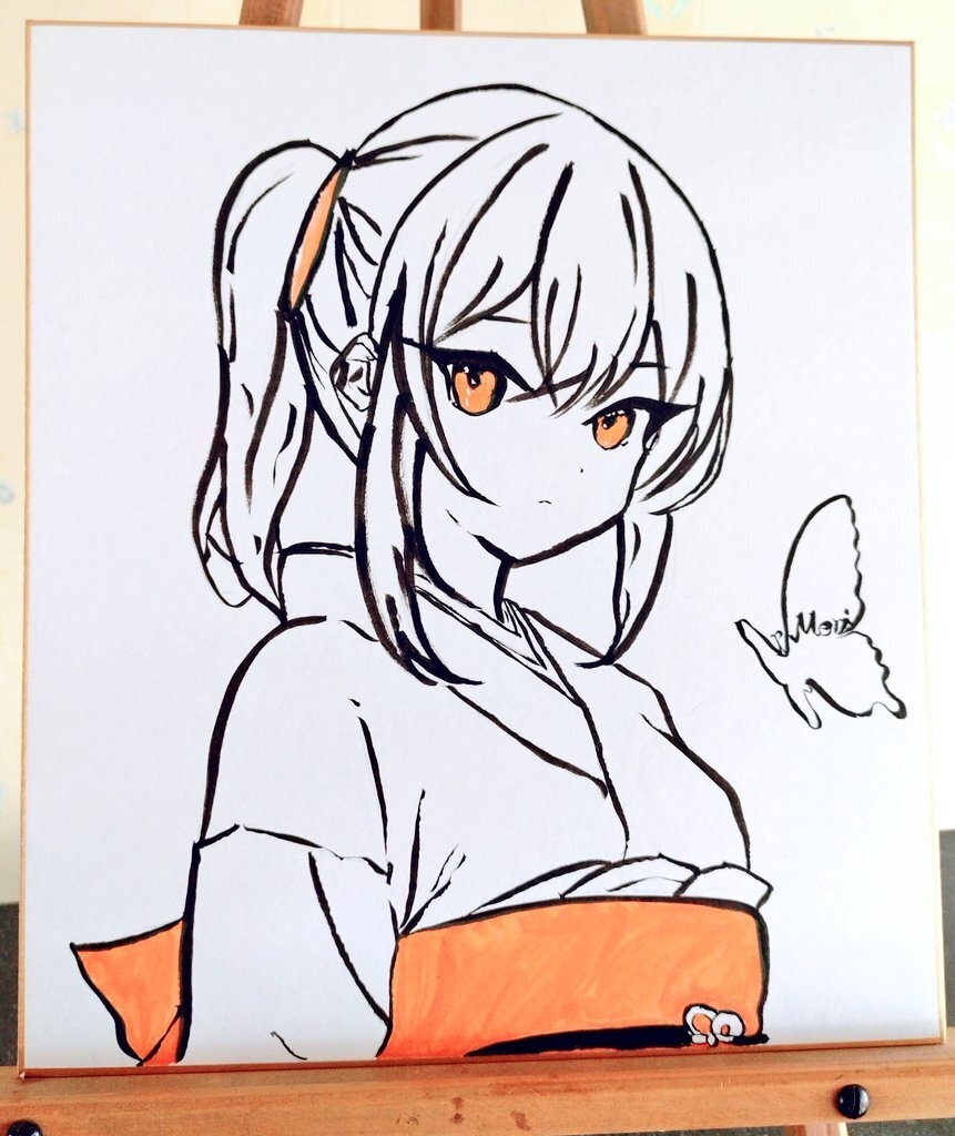 山吹の少女　色紙イラスト