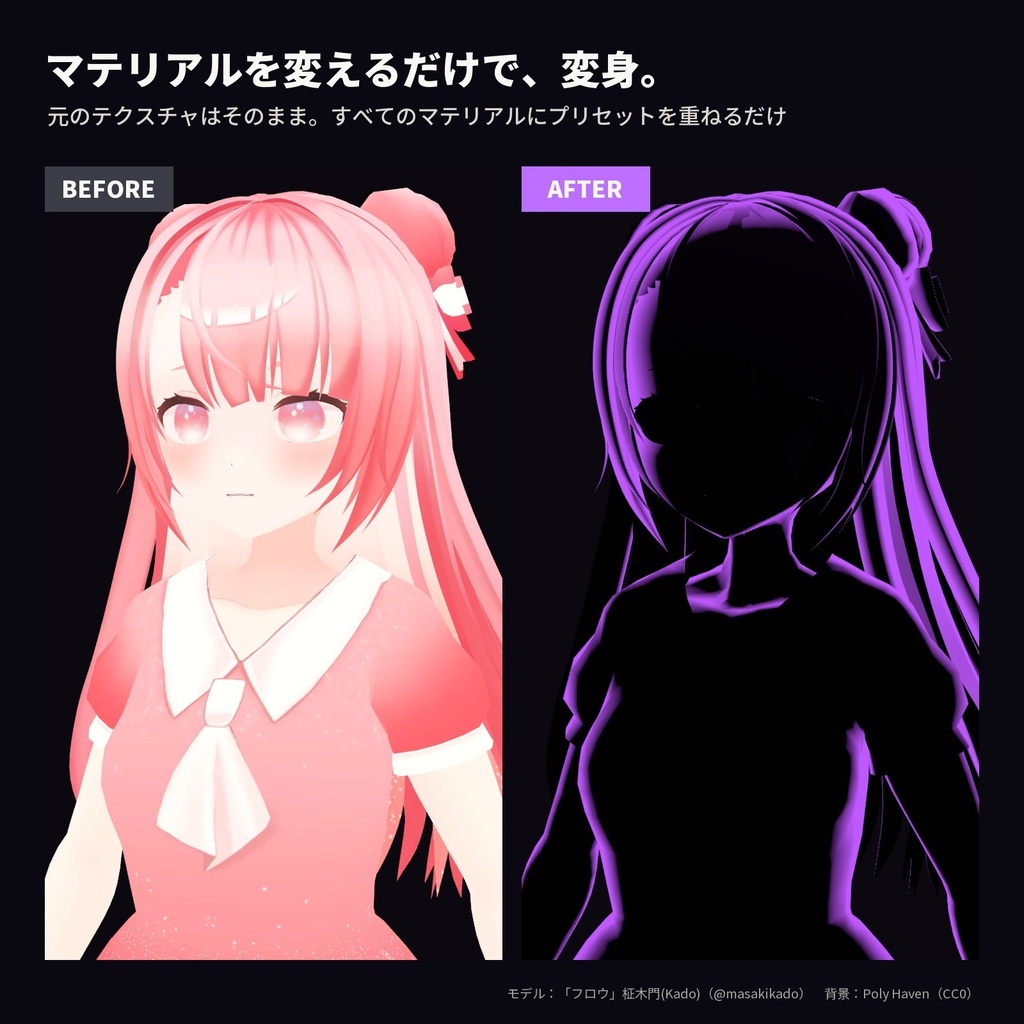 【lilToon・汎用】影絵シルエット|全身が影になり、ふちだけネオンに光る 6種【無料版あり】