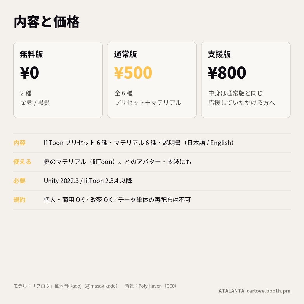 【lilToon・汎用】髪色チェンジ|金髪・銀髪・黒髪・赤・青・ミント 6種【無料版あり】