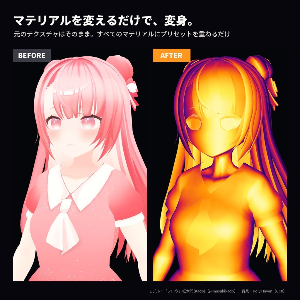 【lilToon・汎用】サーモグラフィ化|全身がサーモカメラ・暗視スコープの色に 6種
