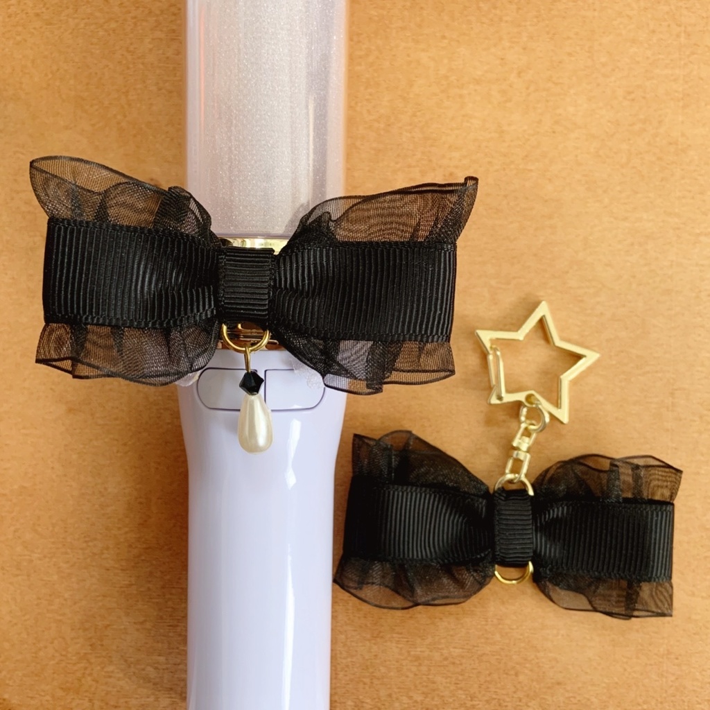 うさ耳缶バッジロゼット キンブレリボン バッグチャーム ブラックセット