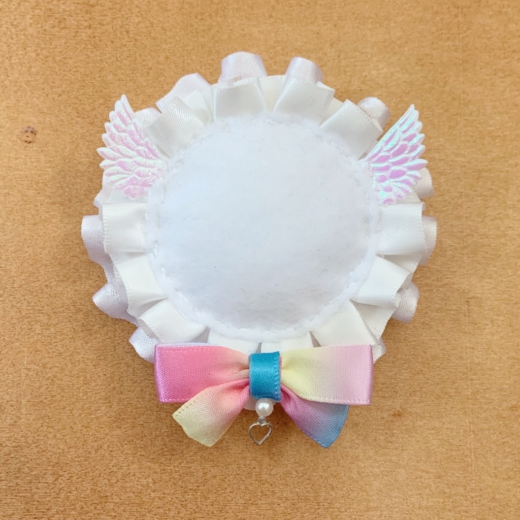 天使の羽 缶バッジロゼット ホワイトカラー シフォン