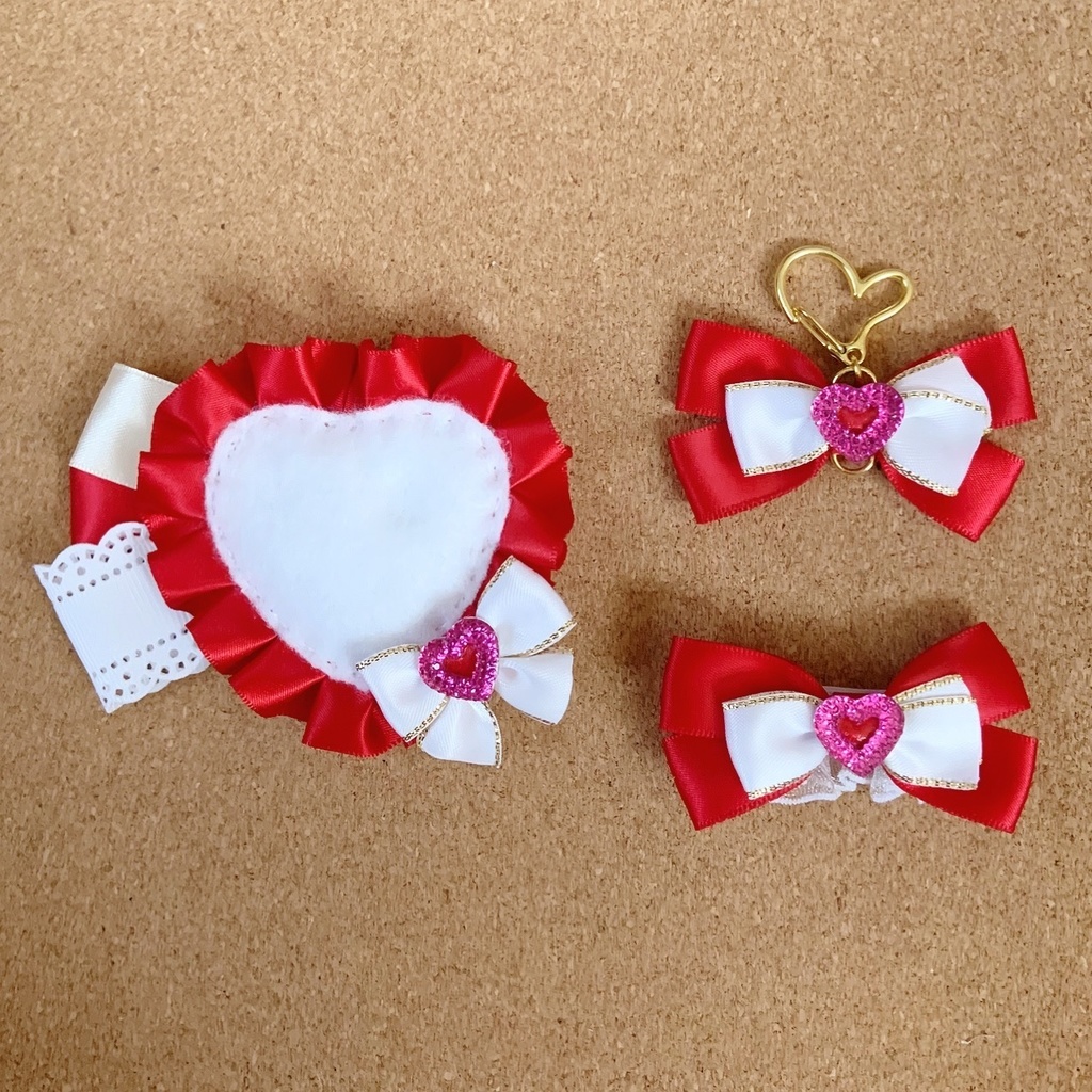 ハート缶バッジロゼット キンブレリボン バッグチャーム レッドセット