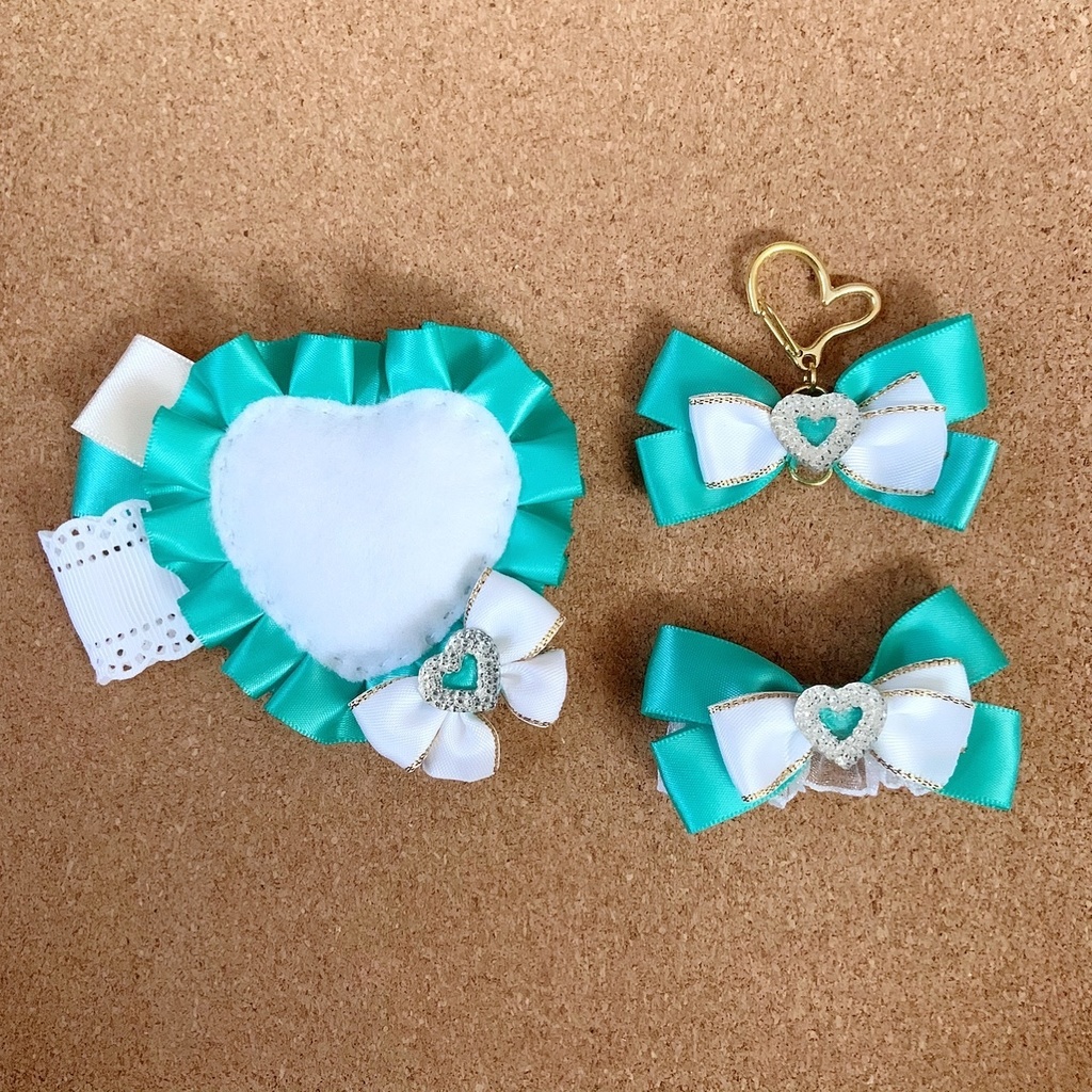 ハート缶バッジロゼット キンブレリボン バッグチャーム グリーンセット