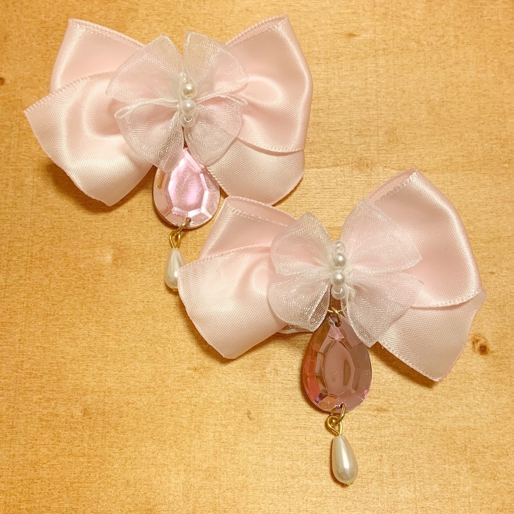 缶バッジロゼット キンブレリボン セット プリンスピンク ローズ ビジュー