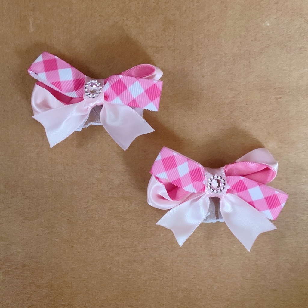 缶バッジロゼット キンブレリボン セット ゆめかわピンク うさ耳 チェック