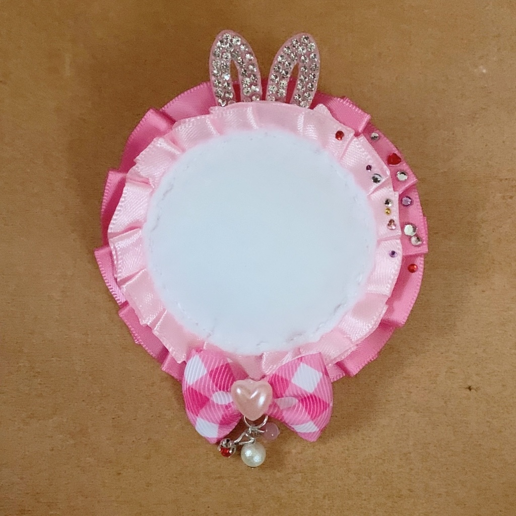 缶バッジロゼット キンブレリボン セット ゆめかわピンク うさ耳 チェック