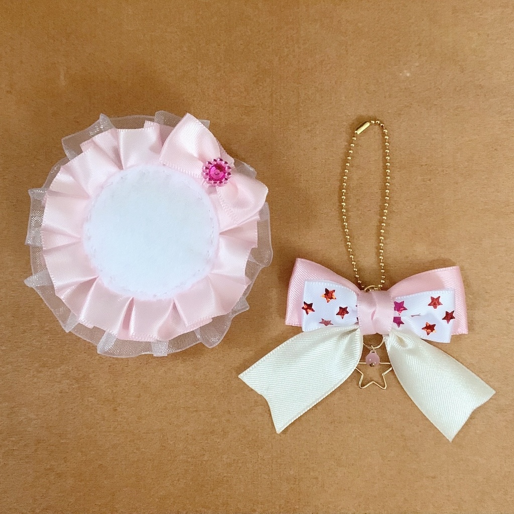 缶バッジロゼット バッグチャーム セット ピンクカラー スター