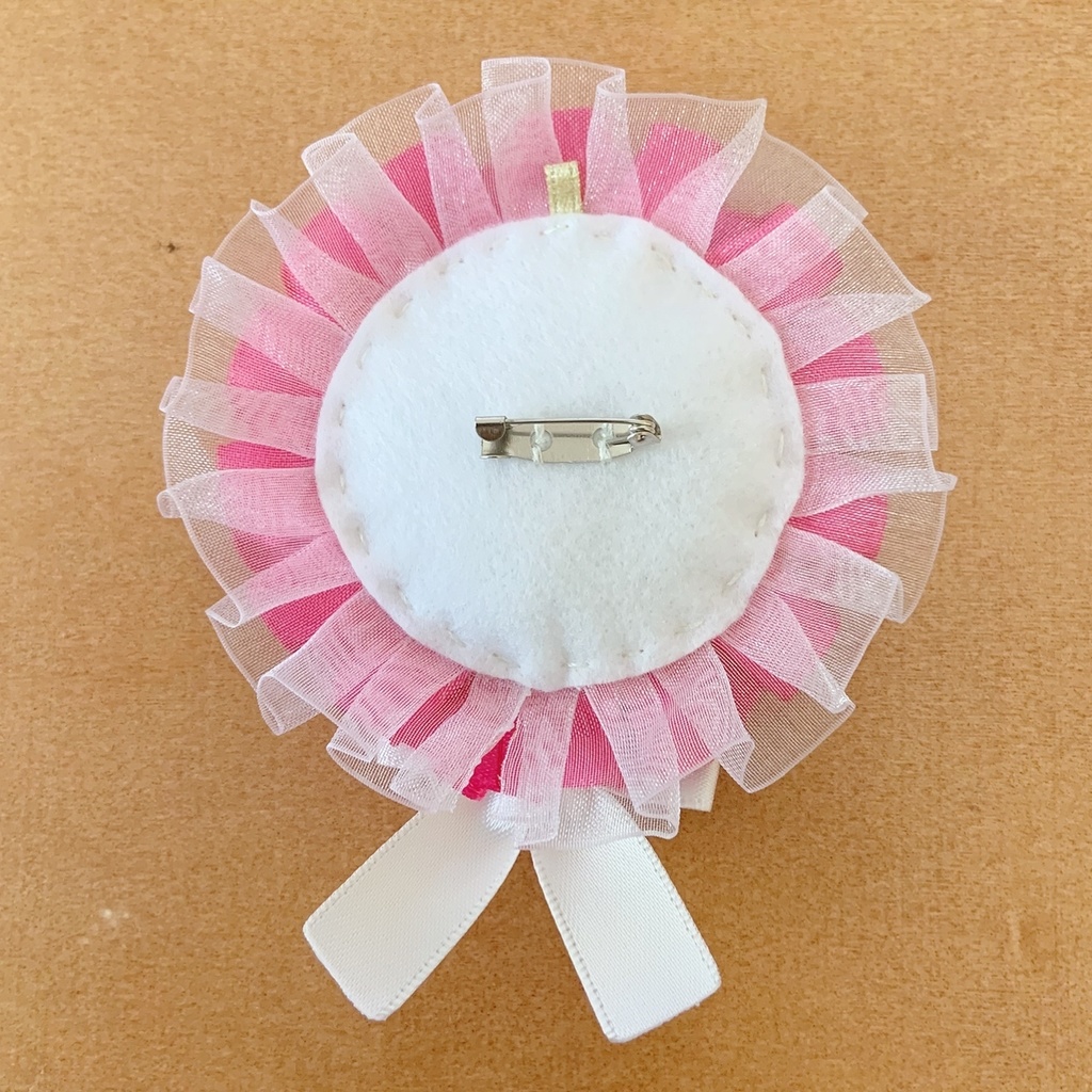 缶バッジロゼット バッグチャーム セット ピンクチェック ハート