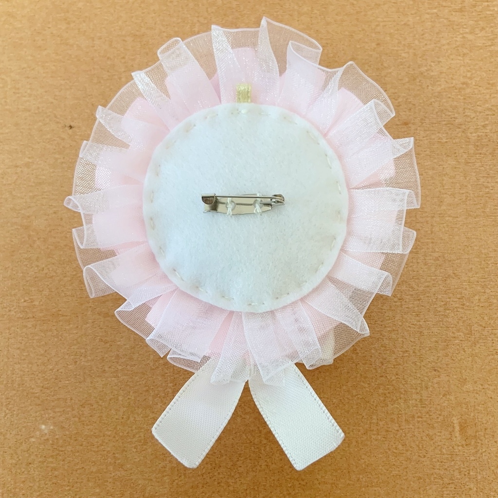 缶バッジロゼット バッグチャーム セット パステルピンクチェック ハート