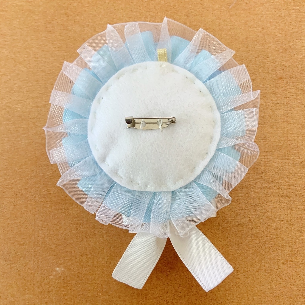 缶バッジロゼット バッグチャーム セット パステルブルーチェック ハート