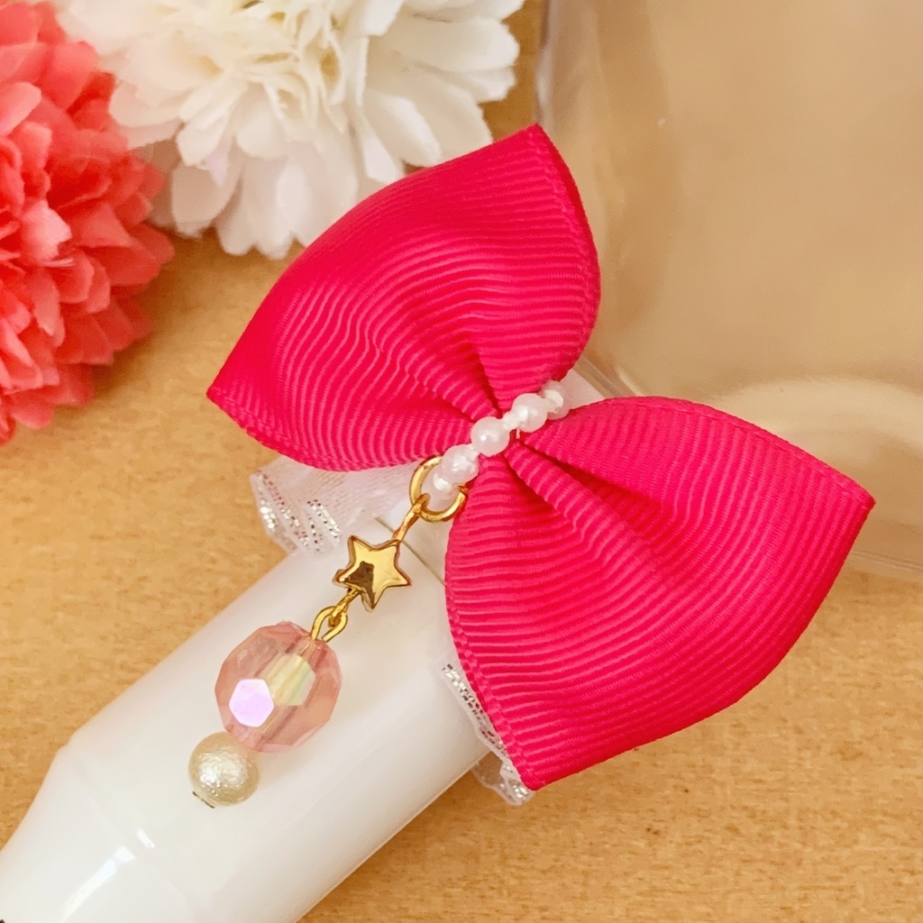 うさ耳缶バッジロゼット キンブレリボン ブラック × ピンク 王様セット