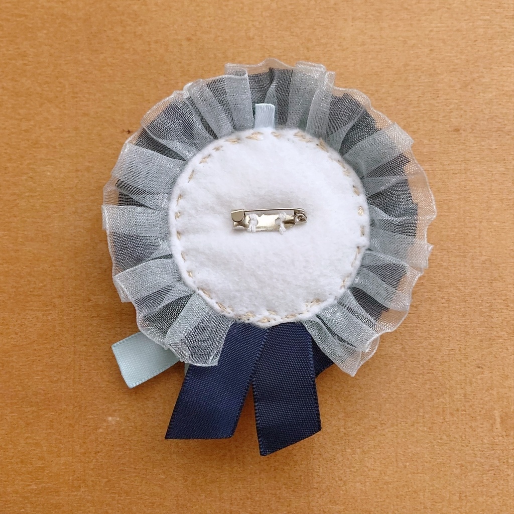 うさ耳 缶バッジロゼット バッグチャーム セット ネイビー × ブルー スター