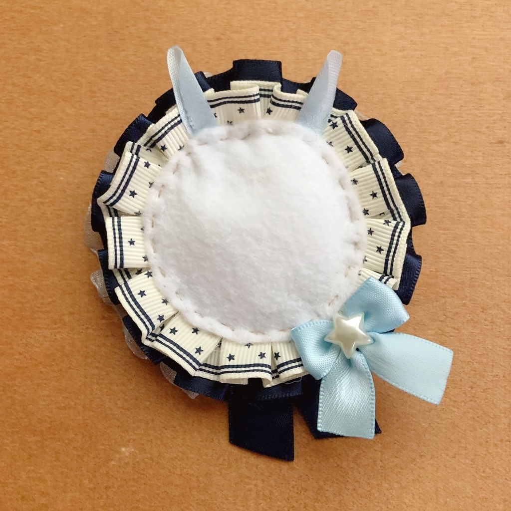 うさ耳 缶バッジロゼット バッグチャーム セット ネイビー × ブルー スター