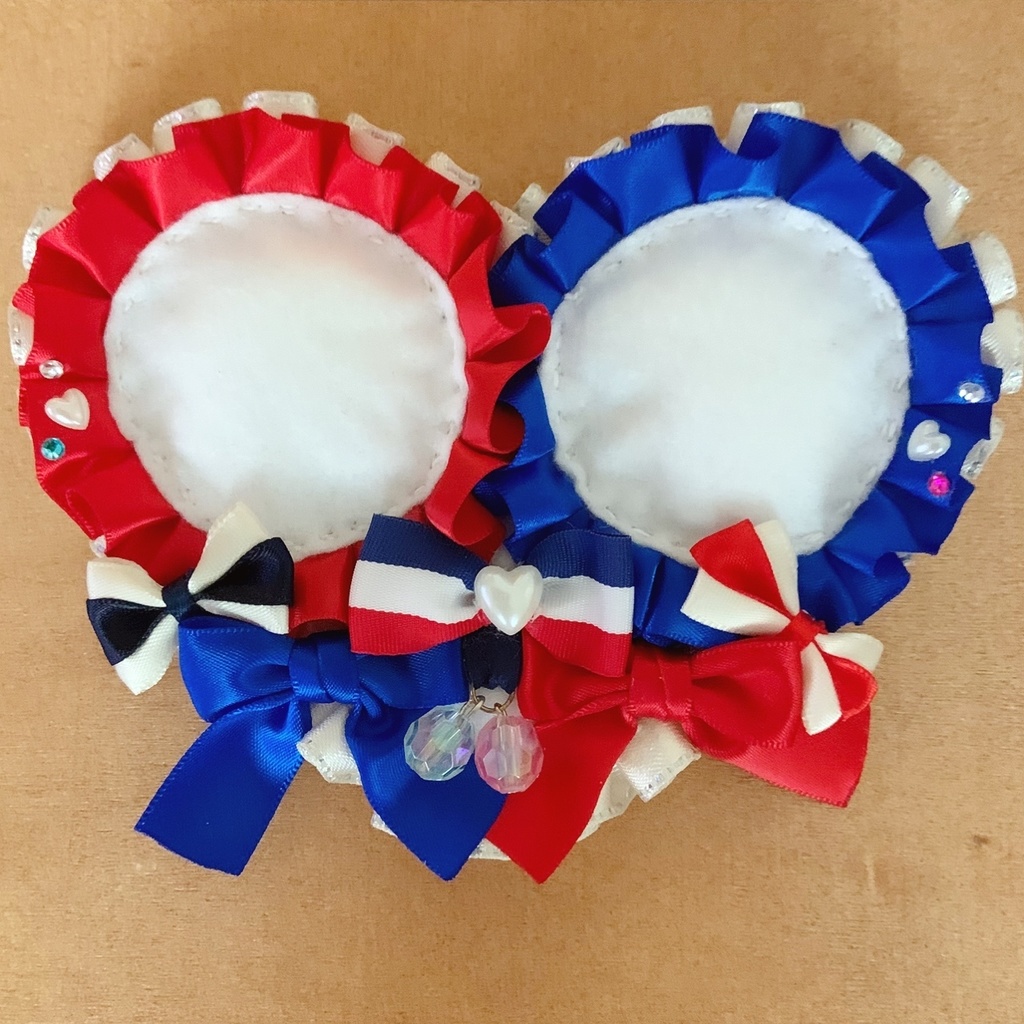 ペア ハート 缶バッジロゼット レッド × ブルー