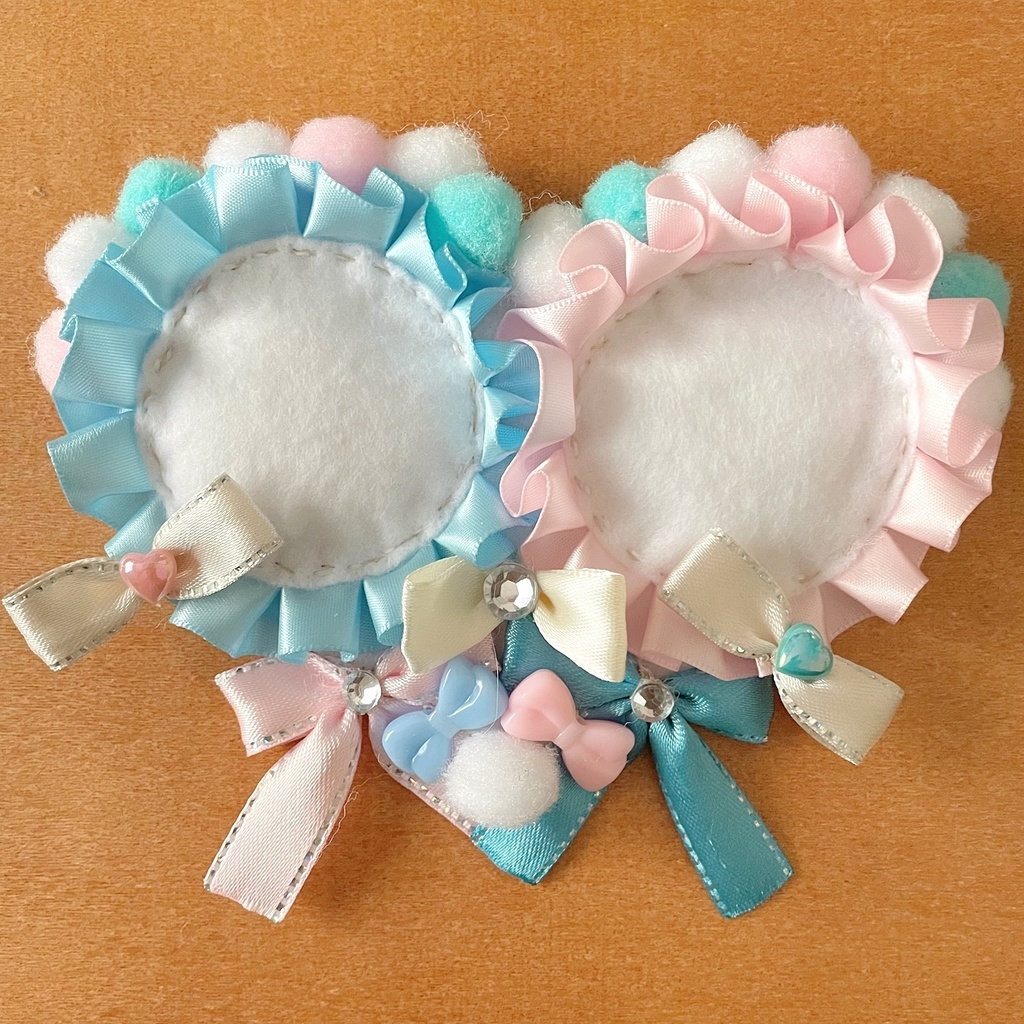 ペア ハート 缶バッジロゼット ピンク × ライトブルー