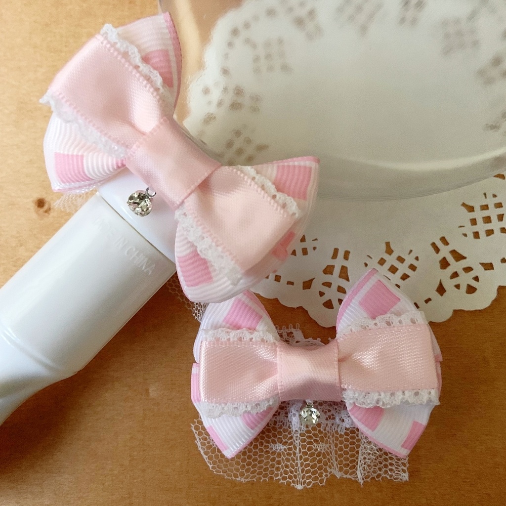 天使の羽 缶バッジロゼット キンブレリボン ピンクチェックセット