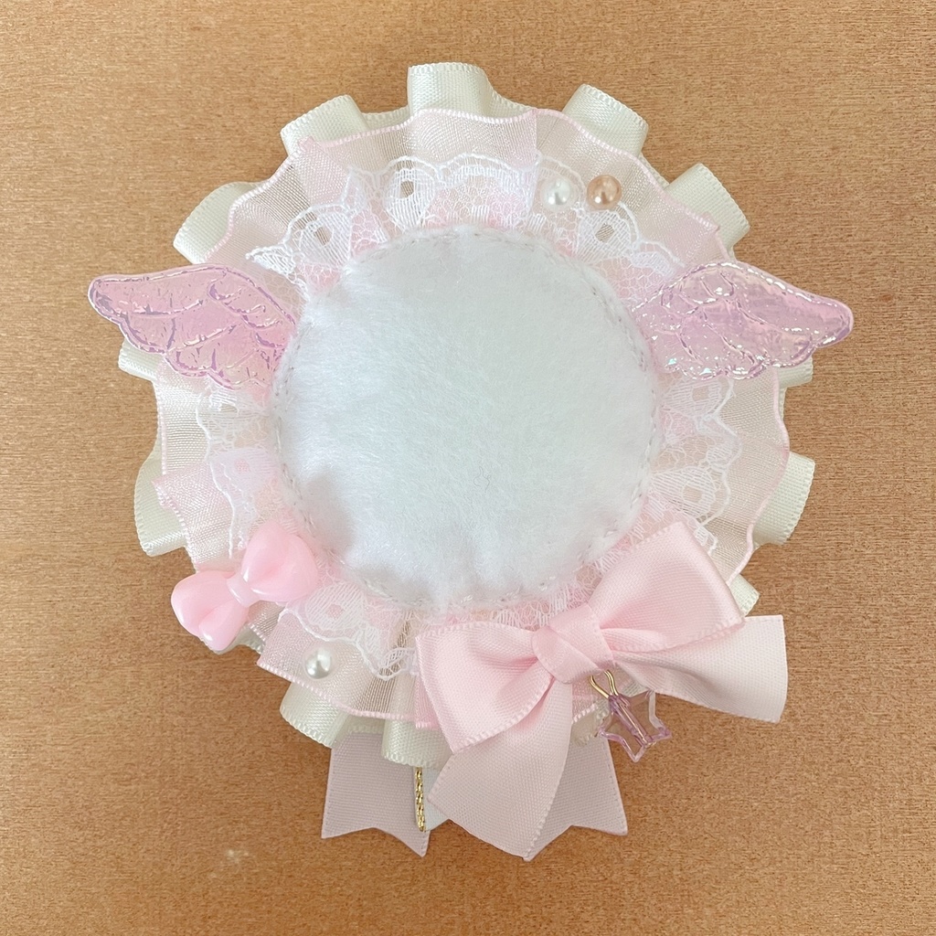 天使の羽 缶バッジロゼット キンブレリボン ピンクチェックセット