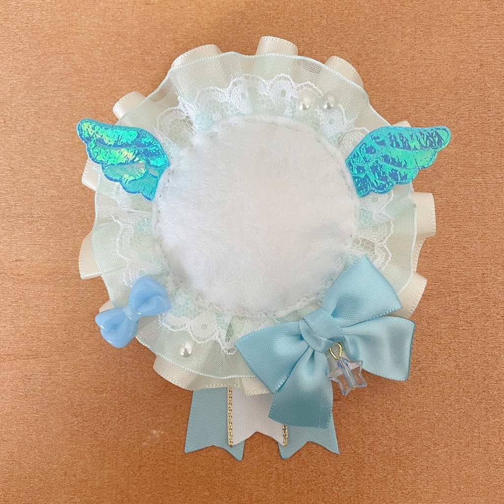 天使の羽 缶バッジロゼット キンブレリボン ブルーチェックセット