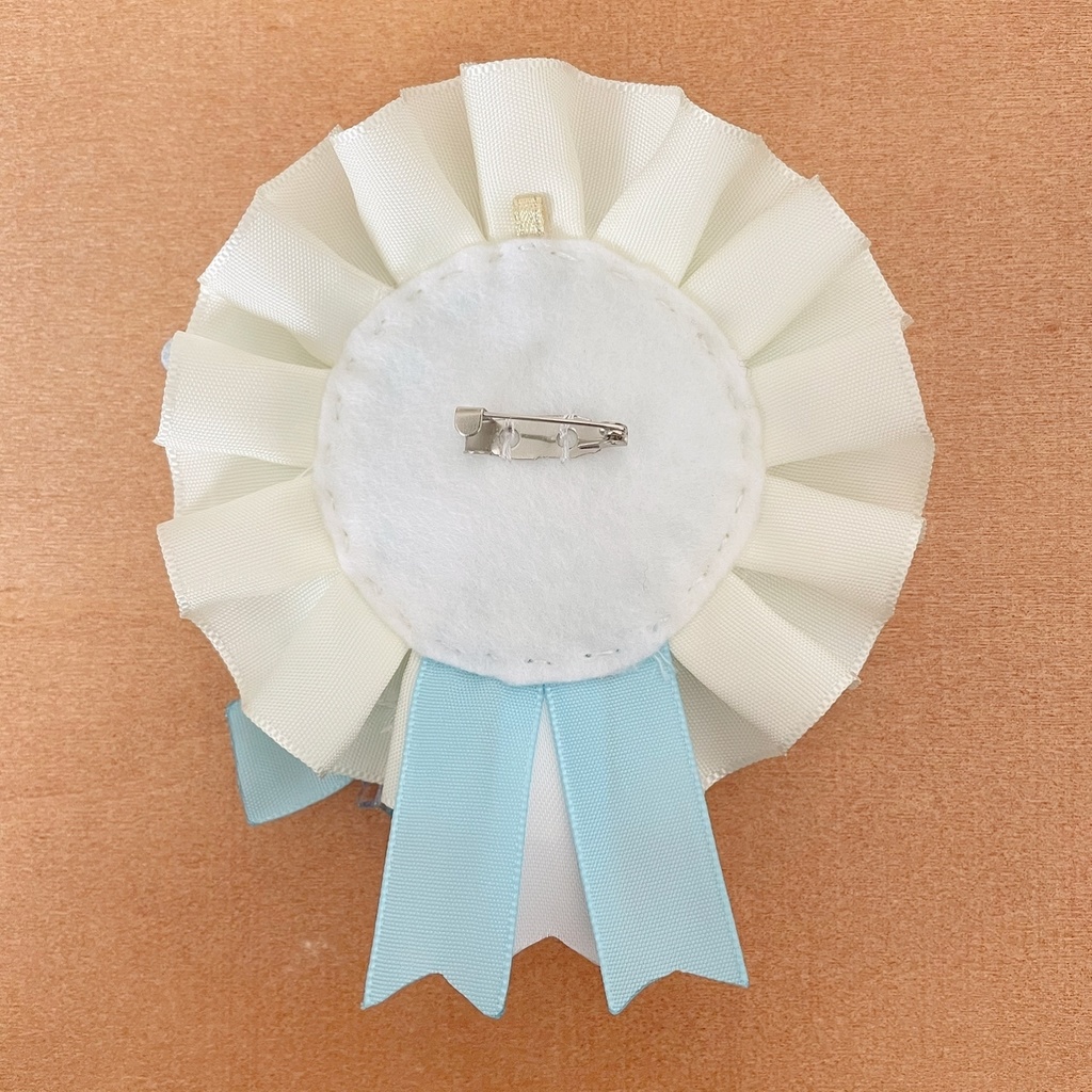 天使の羽 缶バッジロゼット キンブレリボン ブルーチェックセット