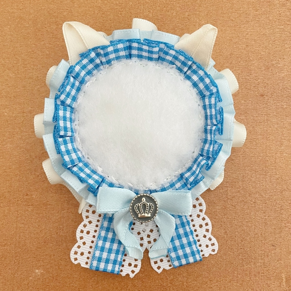 缶バッジロゼット カードケース ネコミミ ブルーチェック