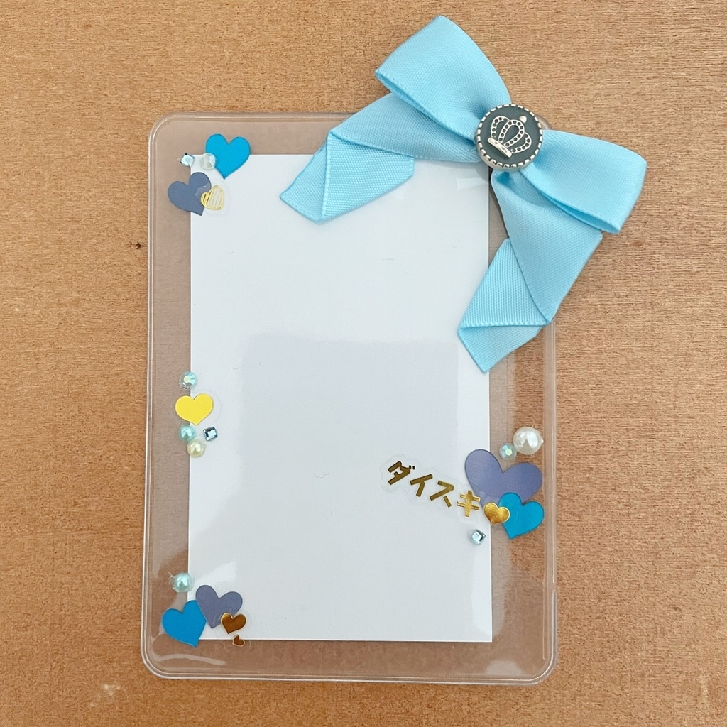 缶バッジロゼット カードケース ネコミミ ブルーチェック