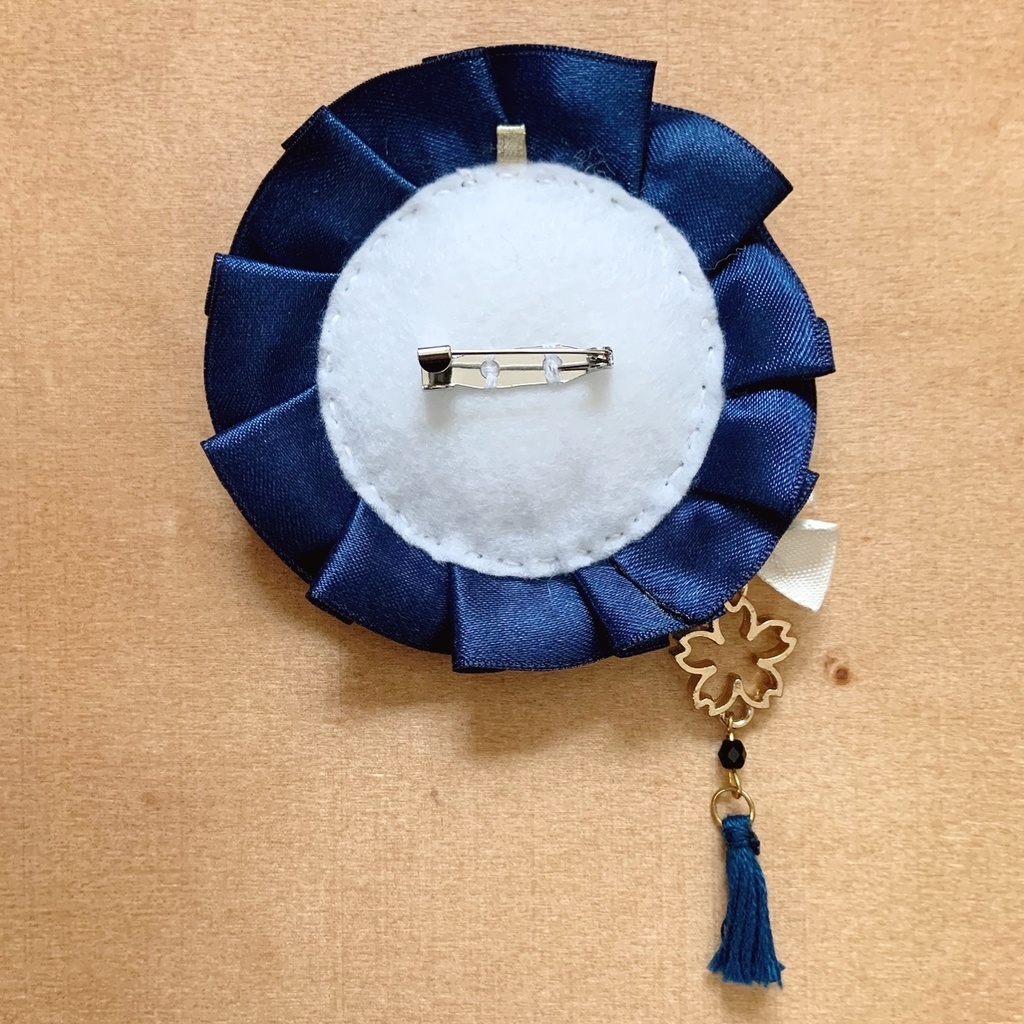 缶バッジロゼット ブルー × ネイビー 月花浪漫