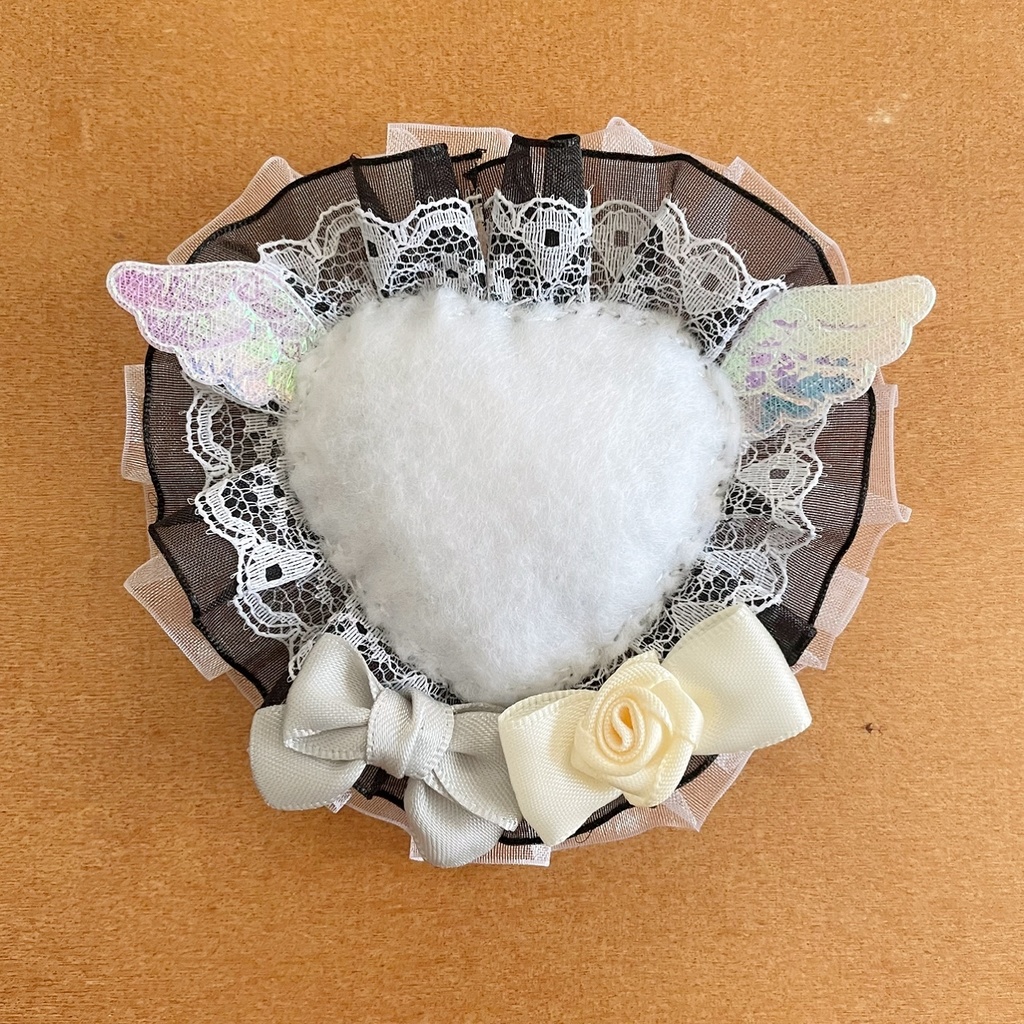 天使の羽 ハート缶バッジロゼット シフォンフリル ブラック