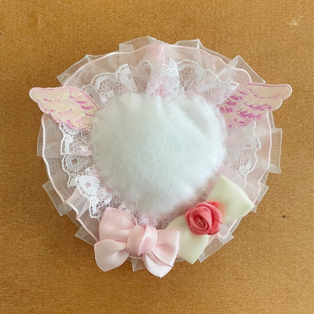 天使の羽 ハート缶バッジロゼット シフォンフリル ピンク
