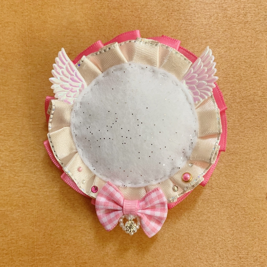 缶バッジロゼット キンブレリボン バレッタ セット 天使ピンク