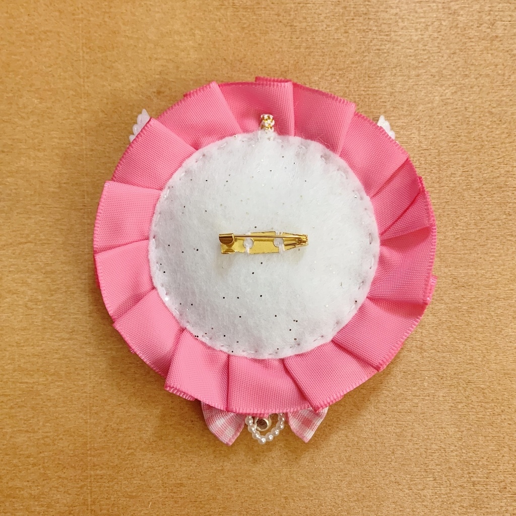 缶バッジロゼット キンブレリボン バレッタ セット 天使ピンク