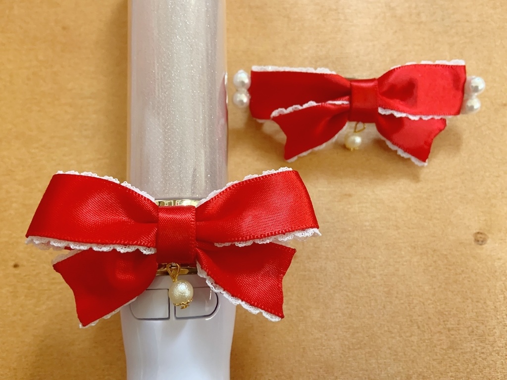 缶バッジロゼット キンブレリボン バレッタ セット 天使レッド