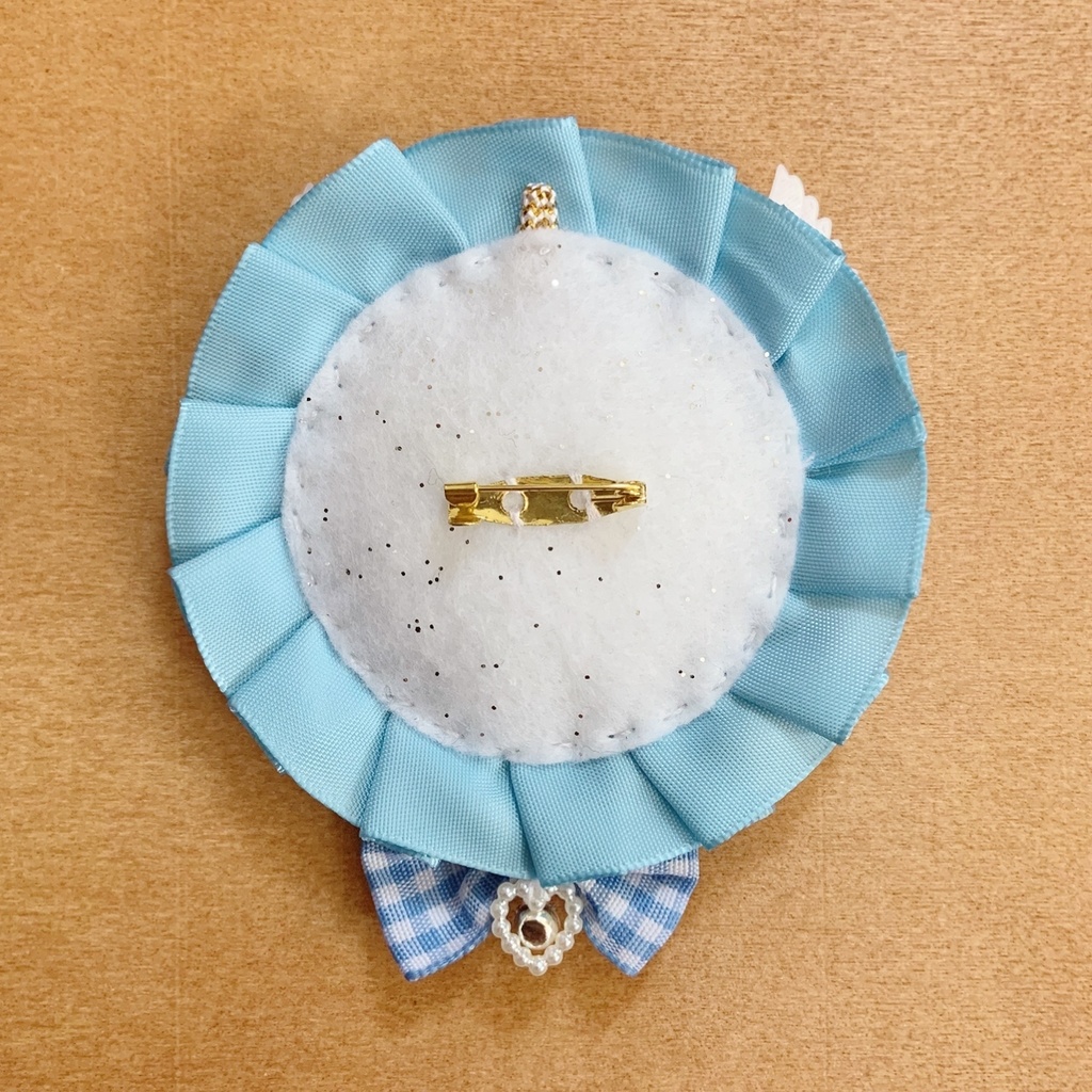 缶バッジロゼット キンブレリボン バレッタ セット 天使ブルー