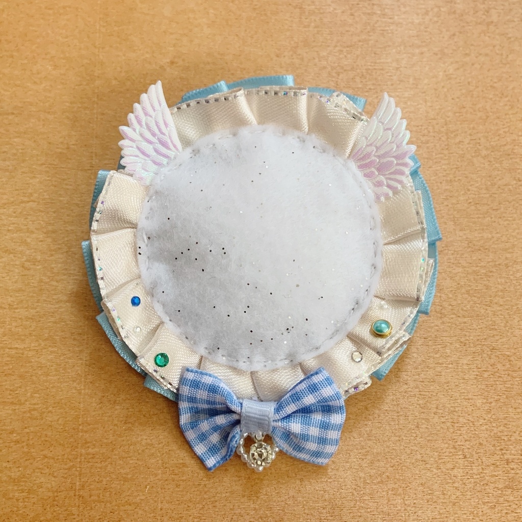 缶バッジロゼット キンブレリボン バレッタ セット 天使ブルー