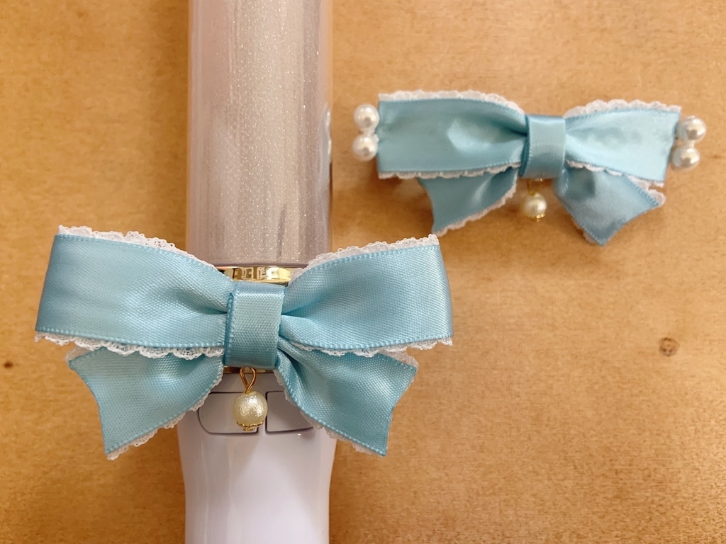 缶バッジロゼット キンブレリボン バレッタ セット 天使ブルー