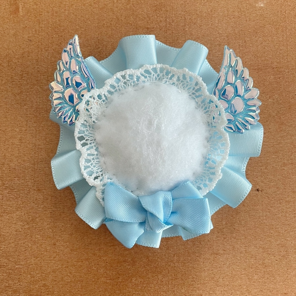 天使の羽根 缶バッジロゼットレース ブルーカラー スモール