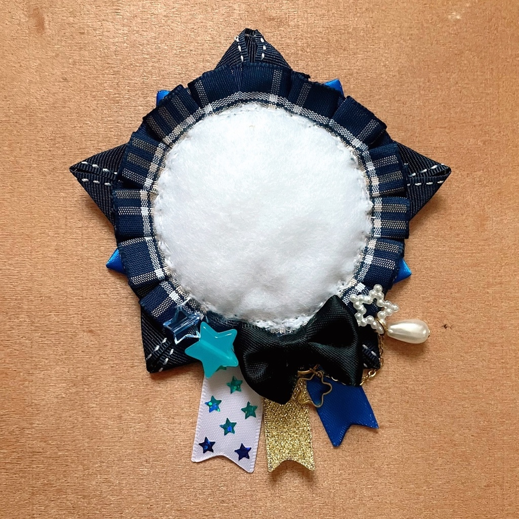 ハンドメイド 缶バッジロゼット 星型ロゼット バッグチャーム ブルー 流星セット