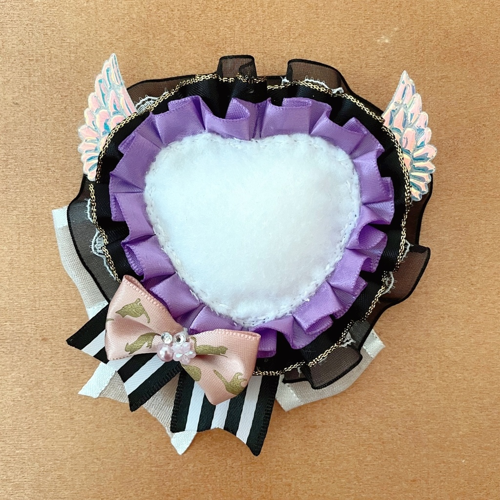 天使の羽根 ハート缶ロゼット カードケース 缶バッジカバー パープル セット