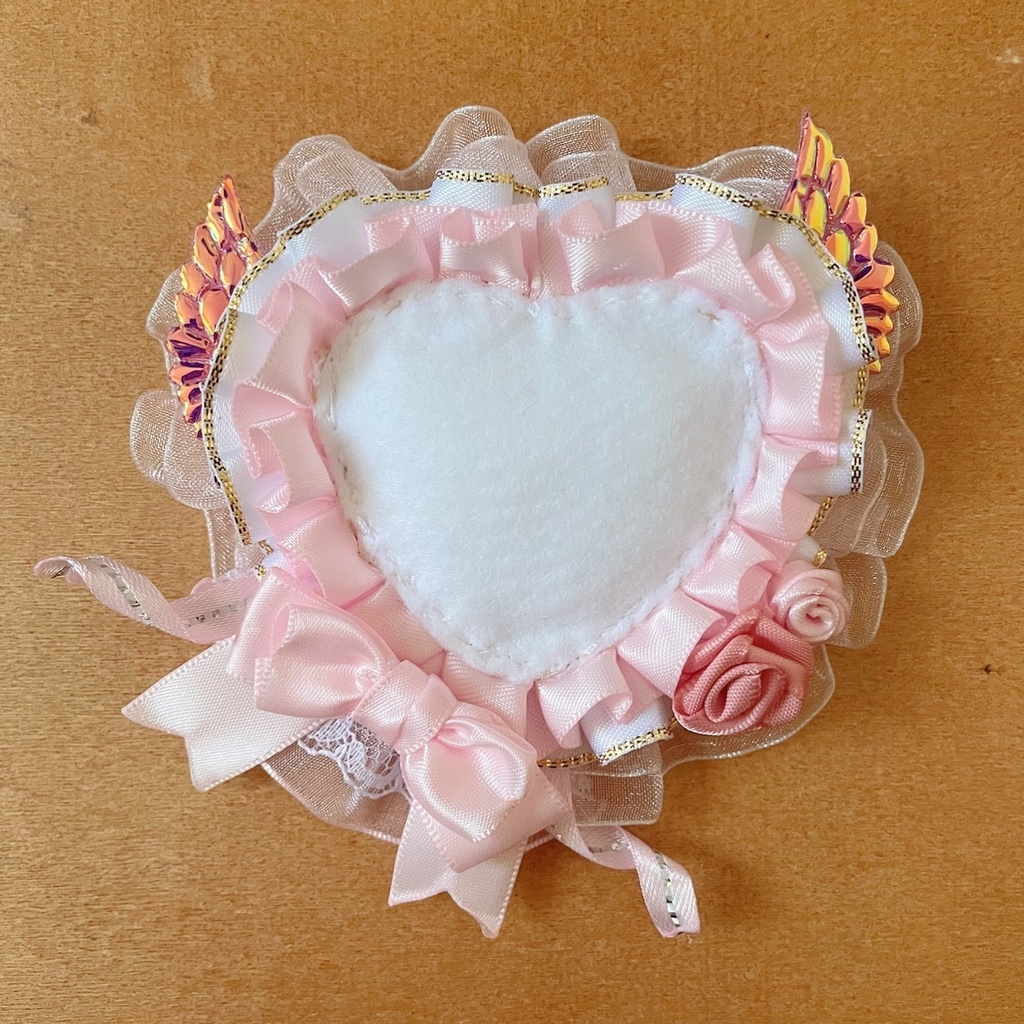 天使の羽根 ハート缶ロゼット カードケース 缶バッジカバー ピンクローズ セット