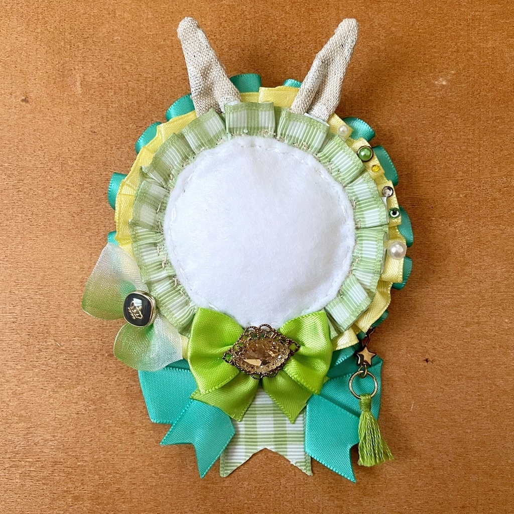 缶バッジロゼット カードケース バッグチャーム グリーン チェック セット