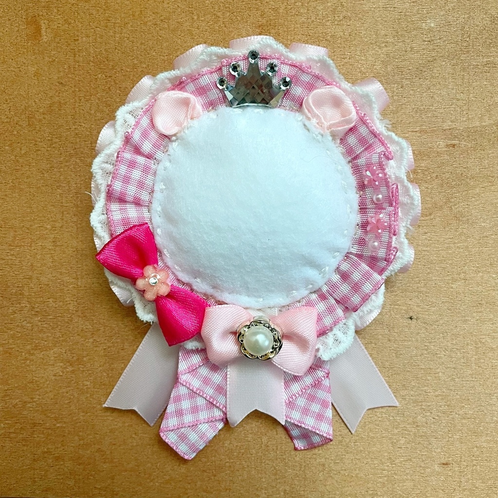 缶バッジロゼット カードケース バッグチャーム ピンクチェック くまさん セット