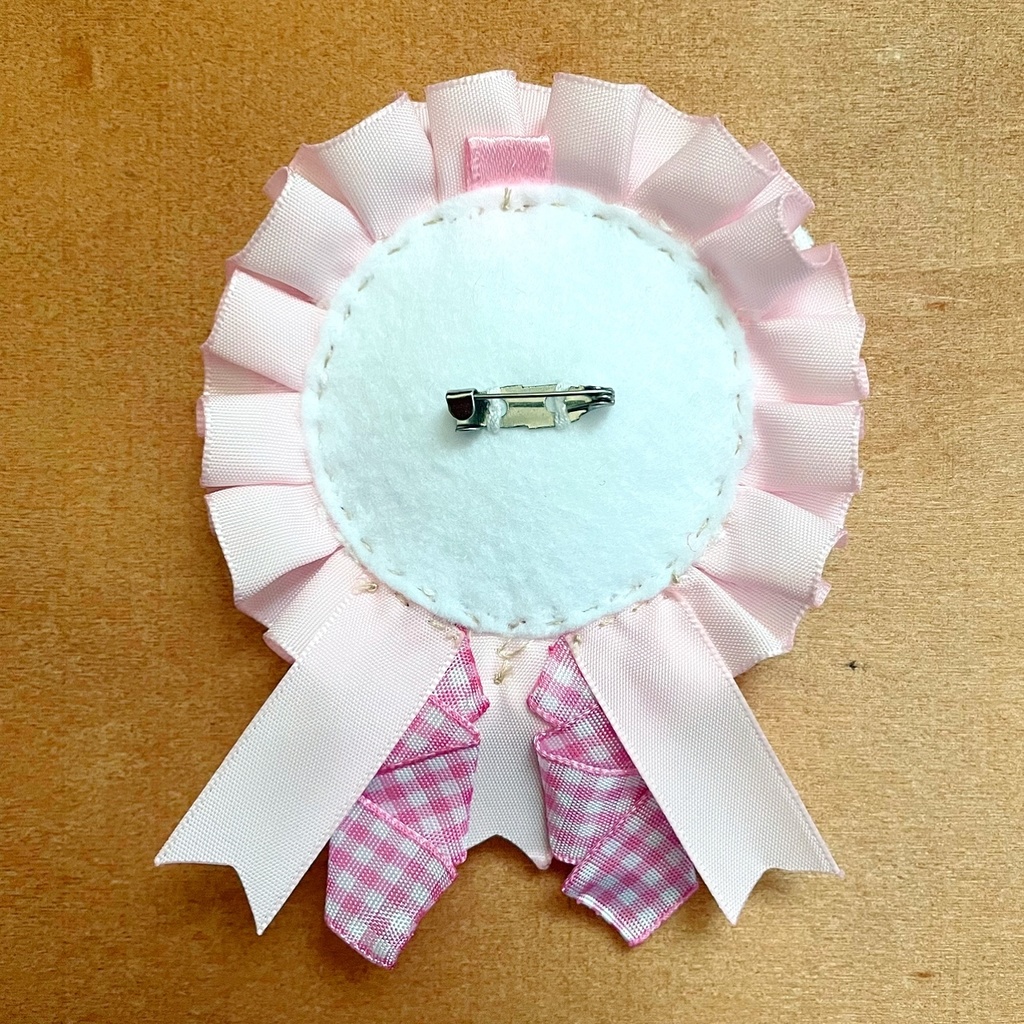 缶バッジロゼット カードケース バッグチャーム ピンクチェック くまさん セット