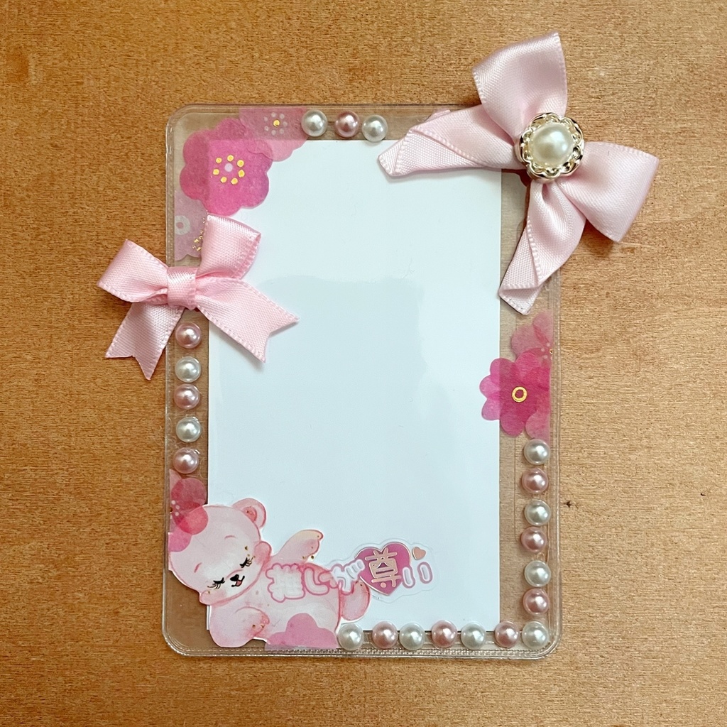 缶バッジロゼット カードケース バッグチャーム ピンクチェック くまさん セット