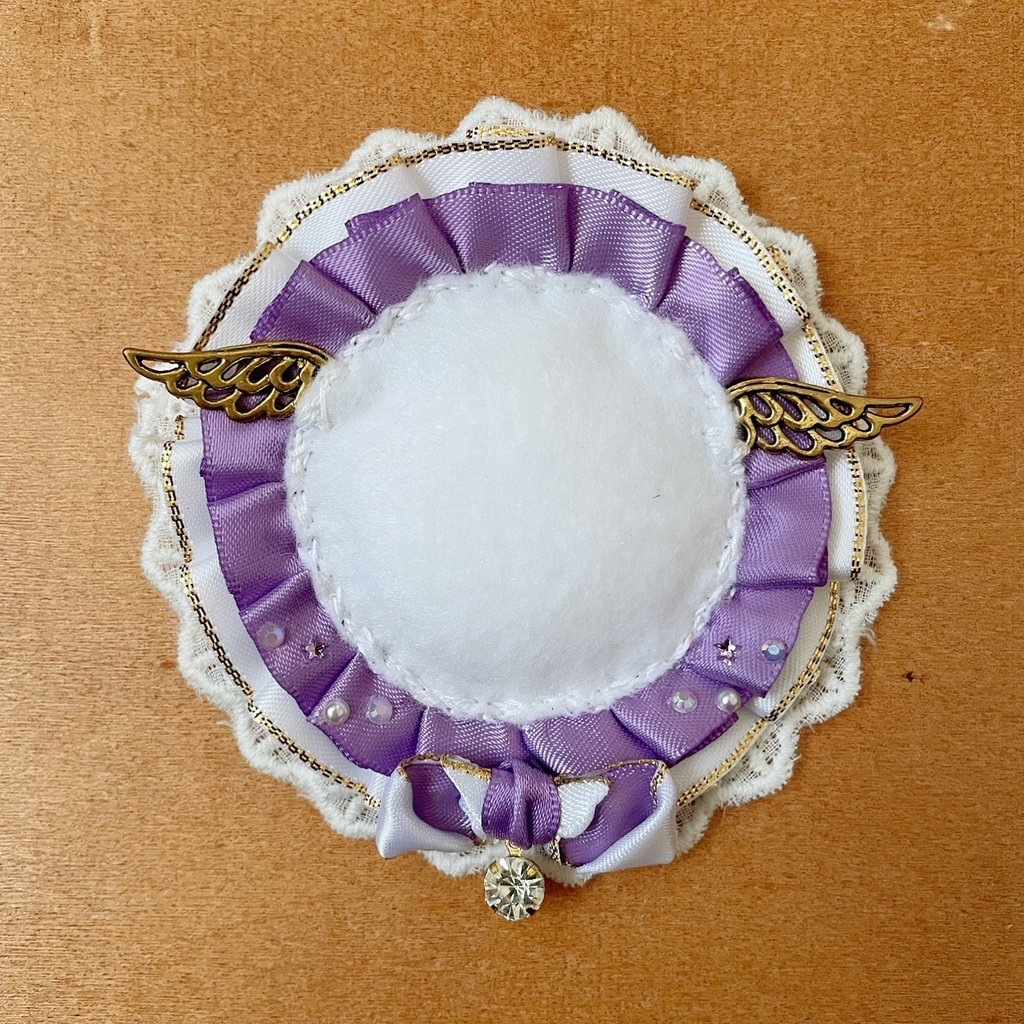 天使の羽根 缶バッジロゼット バッグチャーム パープル レース セット