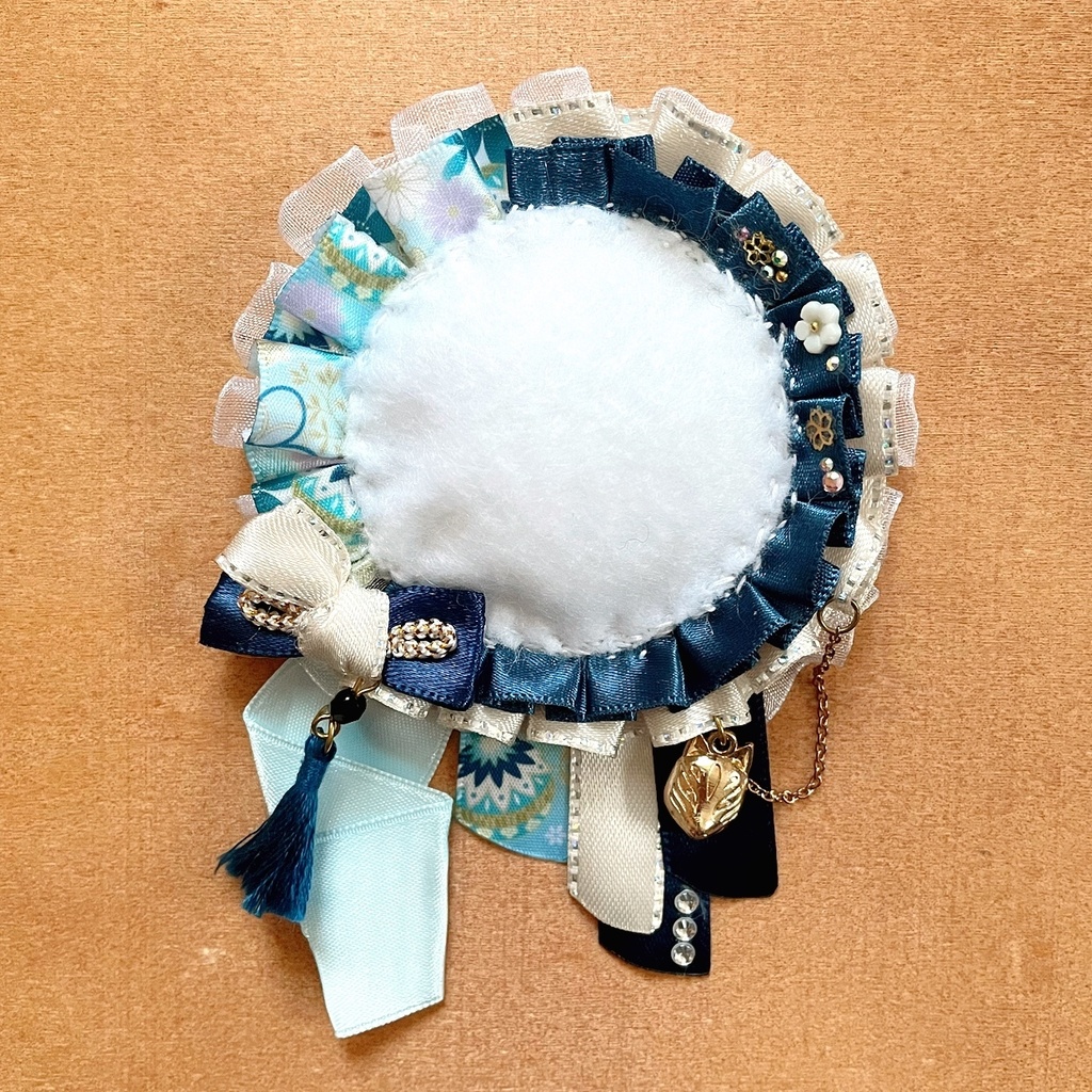 和柄 缶バッジロゼット 水鞠の綾 狐面