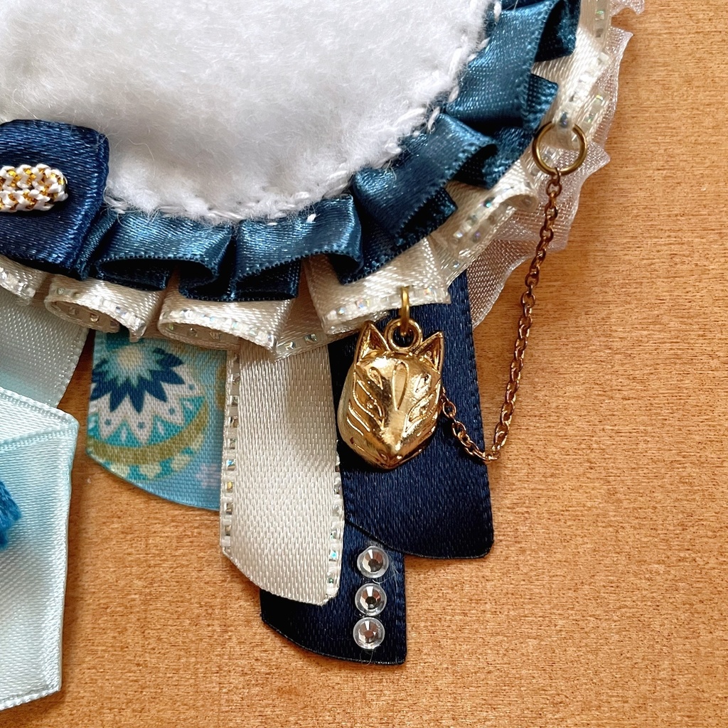 和柄 缶バッジロゼット 水鞠の綾 狐面